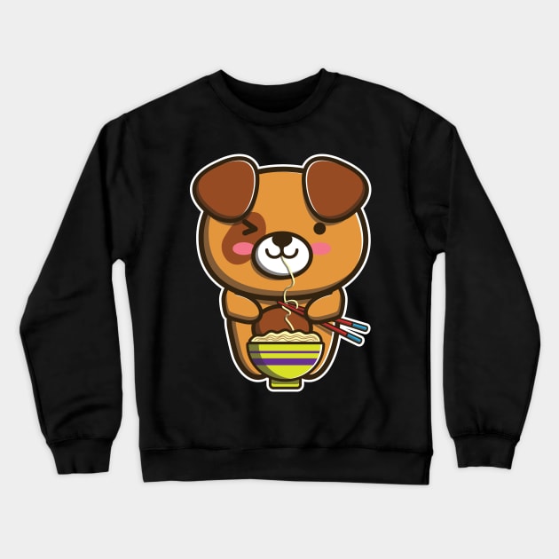 Cute Japanese Dog Eating Ramen Noodle Kawaii Dog for kids print Crewneck Sweatshirt by theodoros20